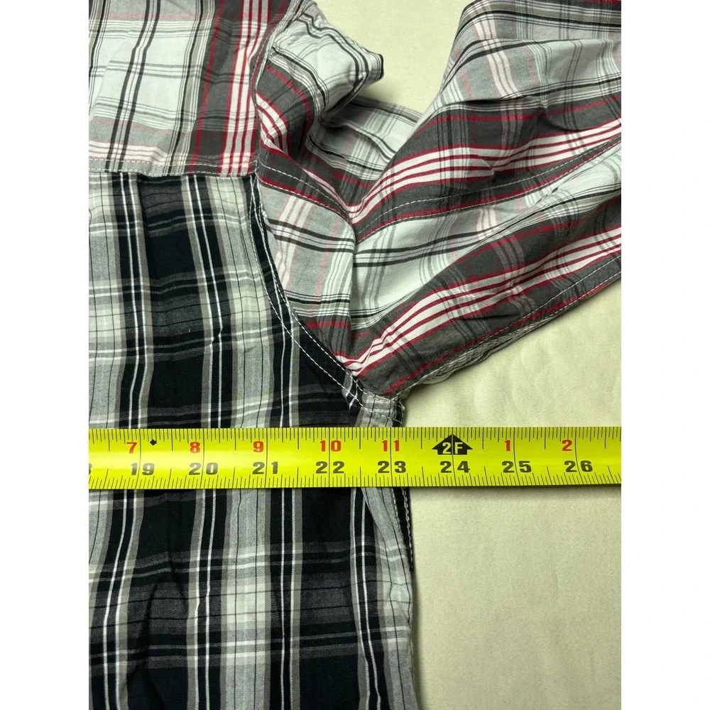 True Religion Mens XL Snap Colorblock Plaid Button Down Shirt White Red Cotton